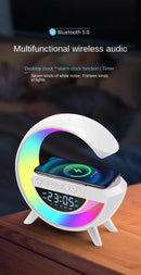 Estação Inteligente Bluetooth, Luz RGB, Carregador Sem Fio, Relógio Doméstico e Leitor de Música