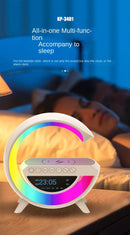 Estação Inteligente Bluetooth, Luz RGB, Carregador Sem Fio, Relógio Doméstico e Leitor de Música