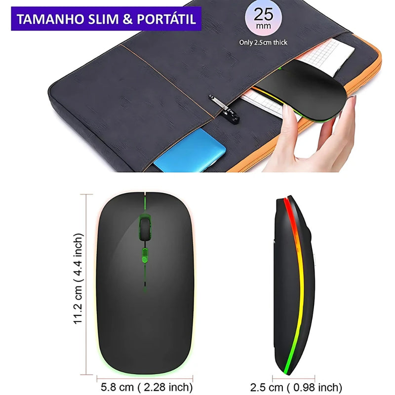 Mouse Wireless Recarregável Luz Led Rgb 2.4 Ghz Sem Fio