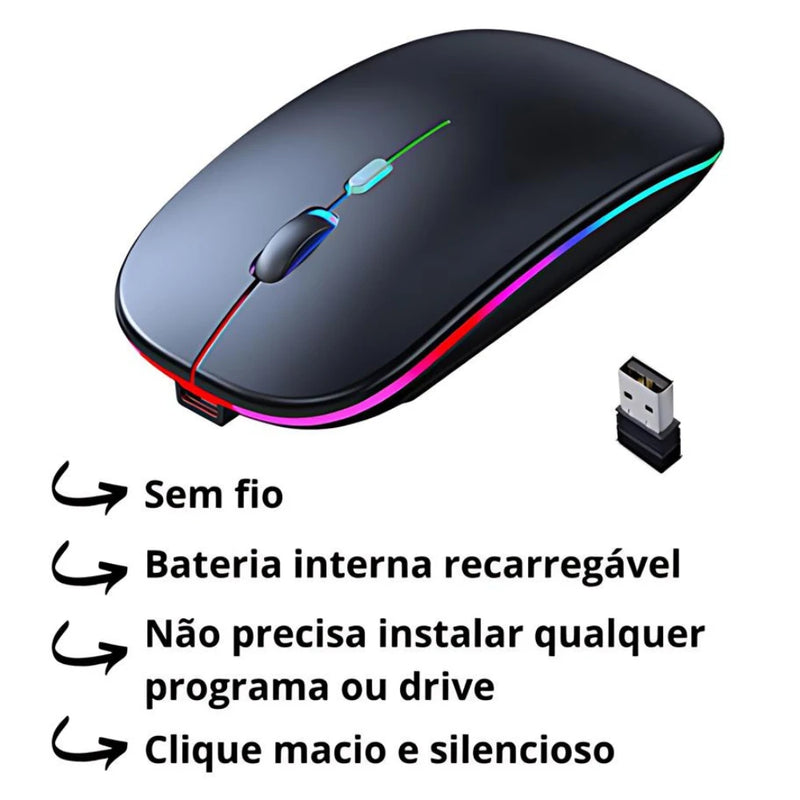 Mouse Wireless Recarregável Luz Led Rgb 2.4 Ghz Sem Fio