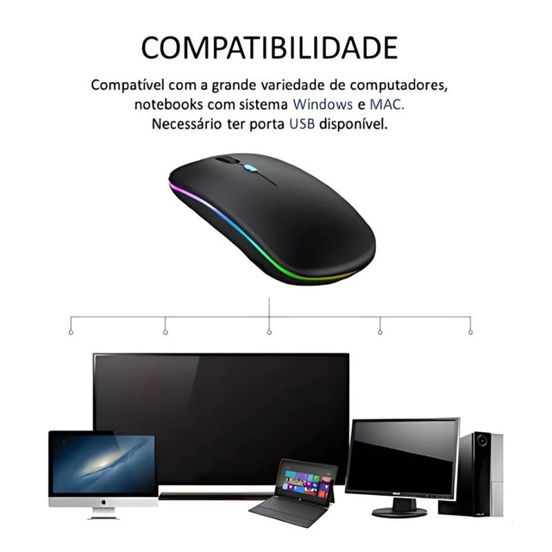 Mouse Wireless Recarregável Luz Led Rgb 2.4 Ghz Sem Fio