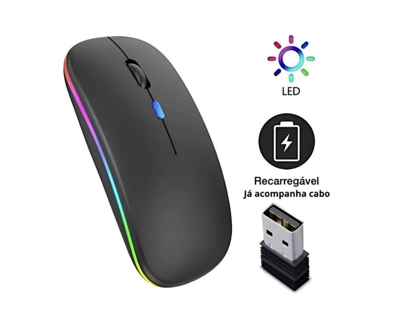 Mouse Wireless Recarregável Luz Led Rgb 2.4 Ghz Sem Fio