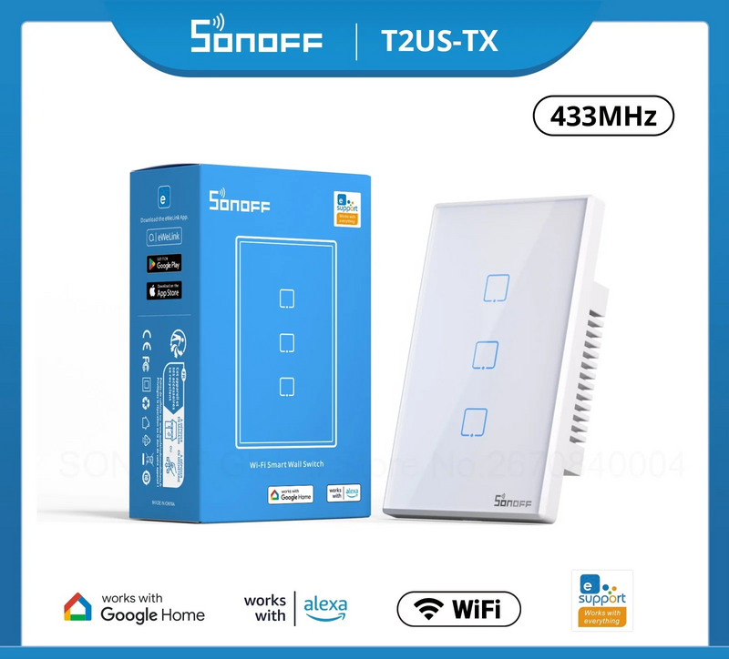 SONOFF Interruptor de Luz inteligente Touch | Programação Voz Alexa/Google Home Wi-Fi