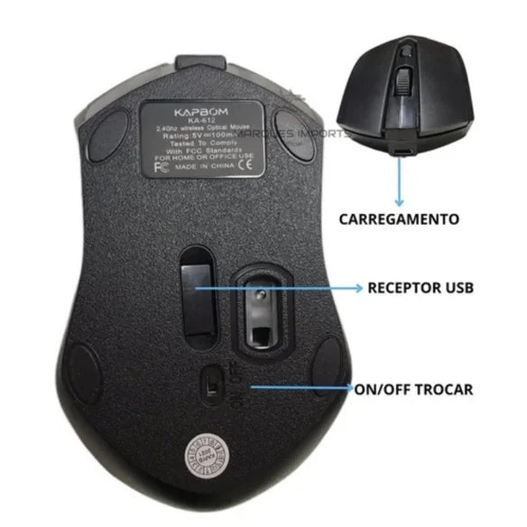 Mouse Sem Fio Recarregável Wirelles 2.4G