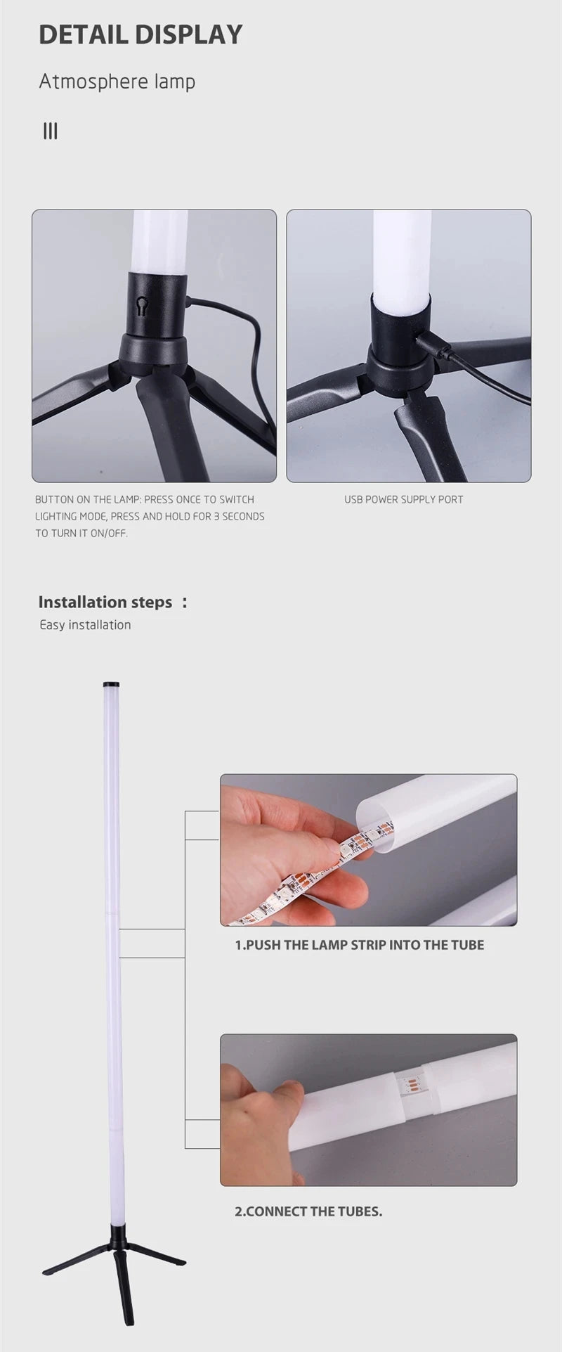 Luminária Led Atmosfera de Chão RGB Inteligente (Controle por APP, Controle Remoto)