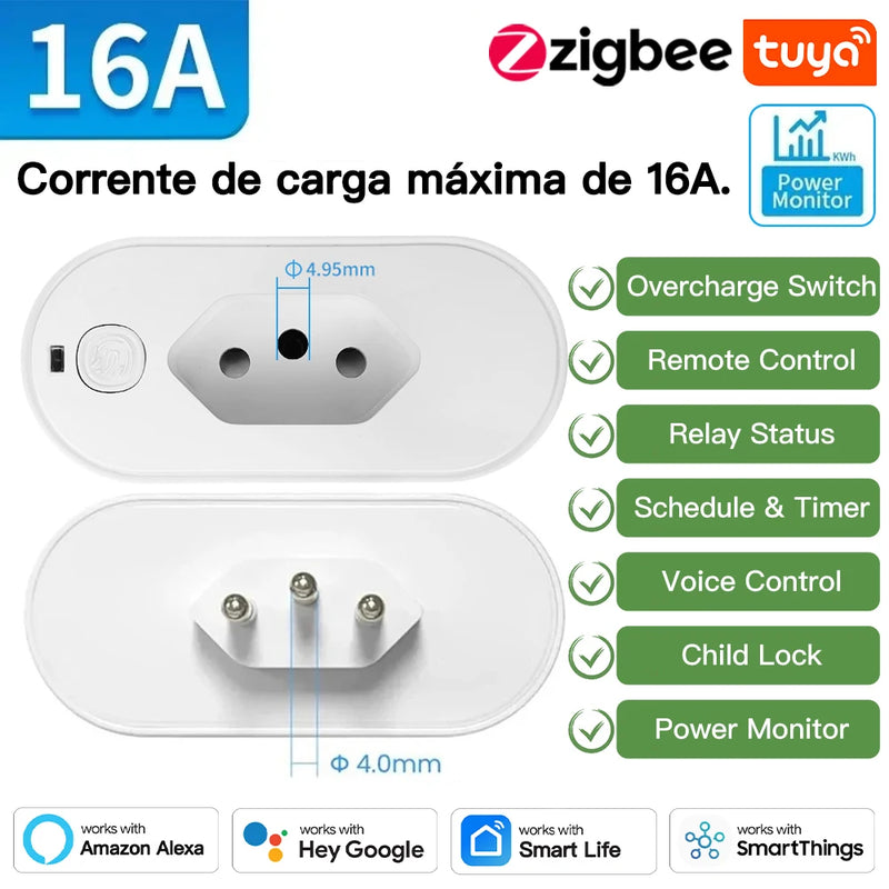 Tomada inteligente Tuya com monitor de energia via APP, Comando de Voz Alexa, Google Home