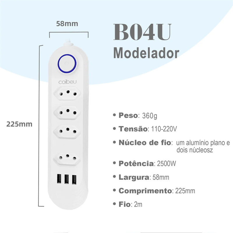 Tomada Filtro de Linha com 3 entradas USB