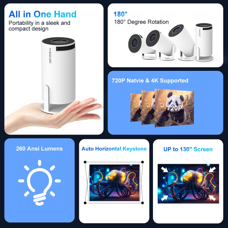 Projetor de Imagem Portátil HY300 Pro 4K Cinema em Casa