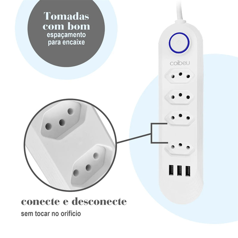 Tomada Filtro de Linha com 3 entradas USB