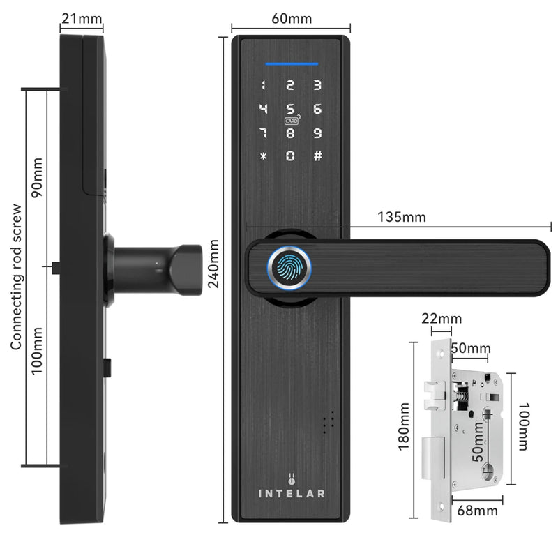 Fechadura Inteligente Intelar X1 Tuya Wifi e Bluetooth, Com Biometria(Leitura digital), Senha, Cartão IC Magnético