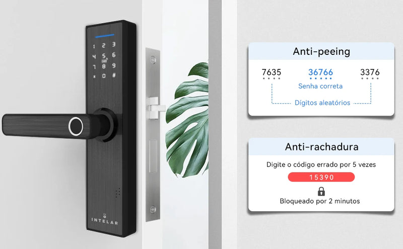 Fechadura Inteligente Intelar X1 Tuya Wifi e Bluetooth, Com Biometria(Leitura digital), Senha, Cartão IC Magnético