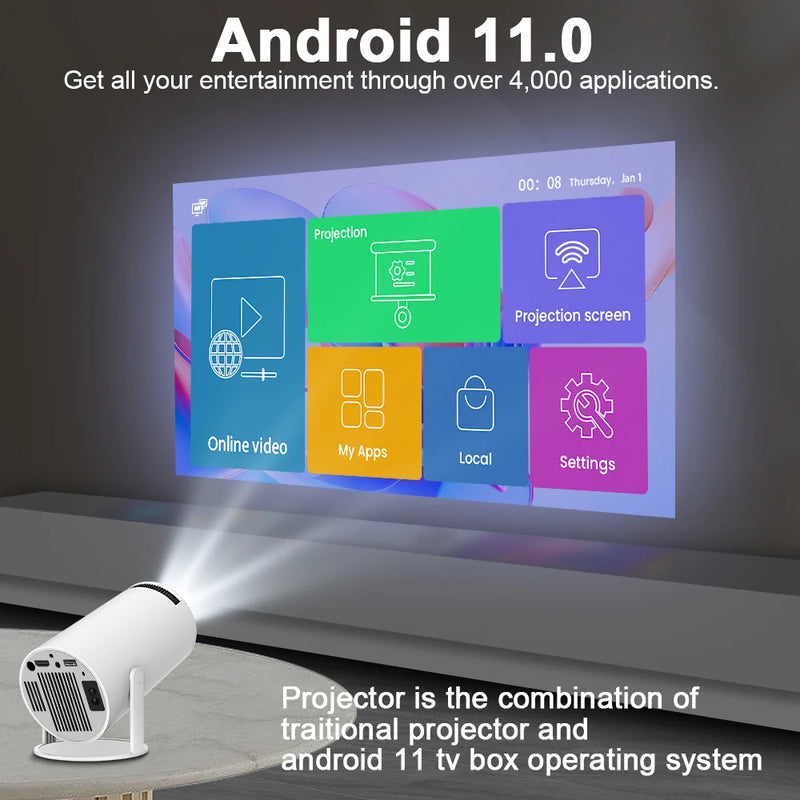 Projetor de Imagem Portátil HY300 Pro 4K Cinema em Casa