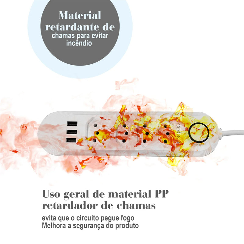 Tomada Filtro de Linha com 3 entradas USB