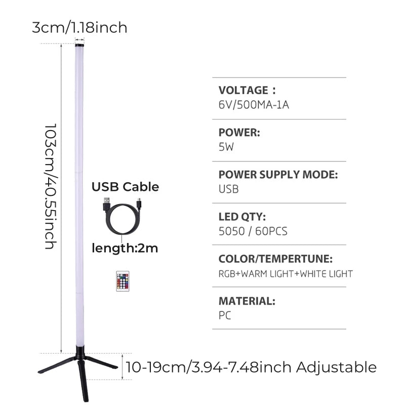 Luminária Led Atmosfera de Chão RGB Inteligente (Controle por APP, Controle Remoto)