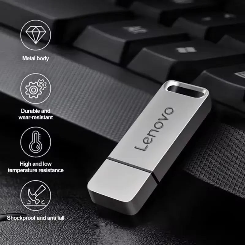 Lenovo Unidade Flash USB de Alta Velocidade, Pen Drive de Metal, USB 3.1, Memória Tipo C Original