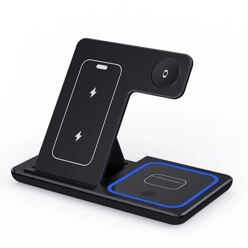 Estação de carregamento por indução 3 em 1, 30w Led Dobrável para Iphone, Apple Watch 5 em diante e Airpods pro