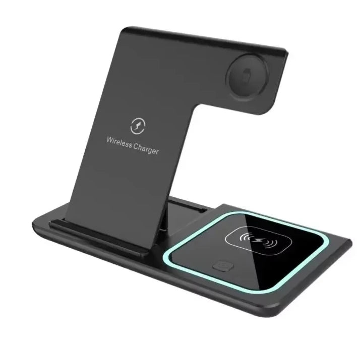 Estação de carregamento por indução 3 em 1, 30w Led Dobrável para Iphone, Apple Watch 5 em diante e Airpods pro