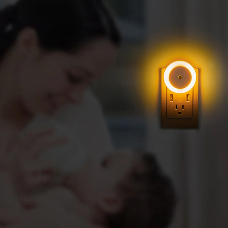 Luz LED Smart Plug de Parede, Com Sensor de Luz