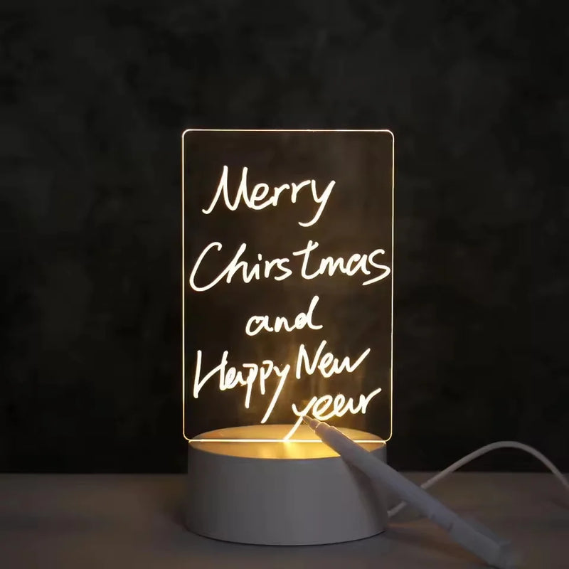 Bloco de notas Led de Acrílico com caneta apagável, Placa de mensagens iluminada