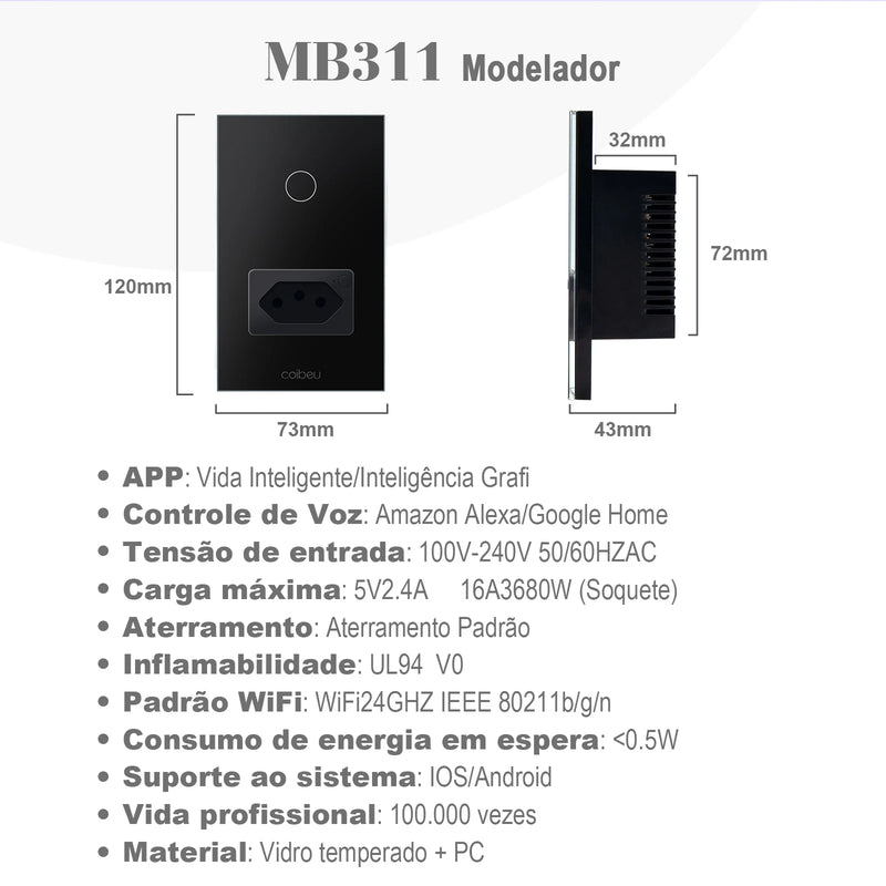 Interruptor + Tomada WiFi inteligente, Alexa, Google Assistente