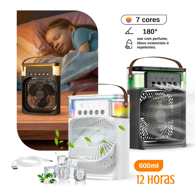 Mini Ar Condicionado Climatizador, Umidificador Ventilador Portátil USB Led Quarto Sala Escritório