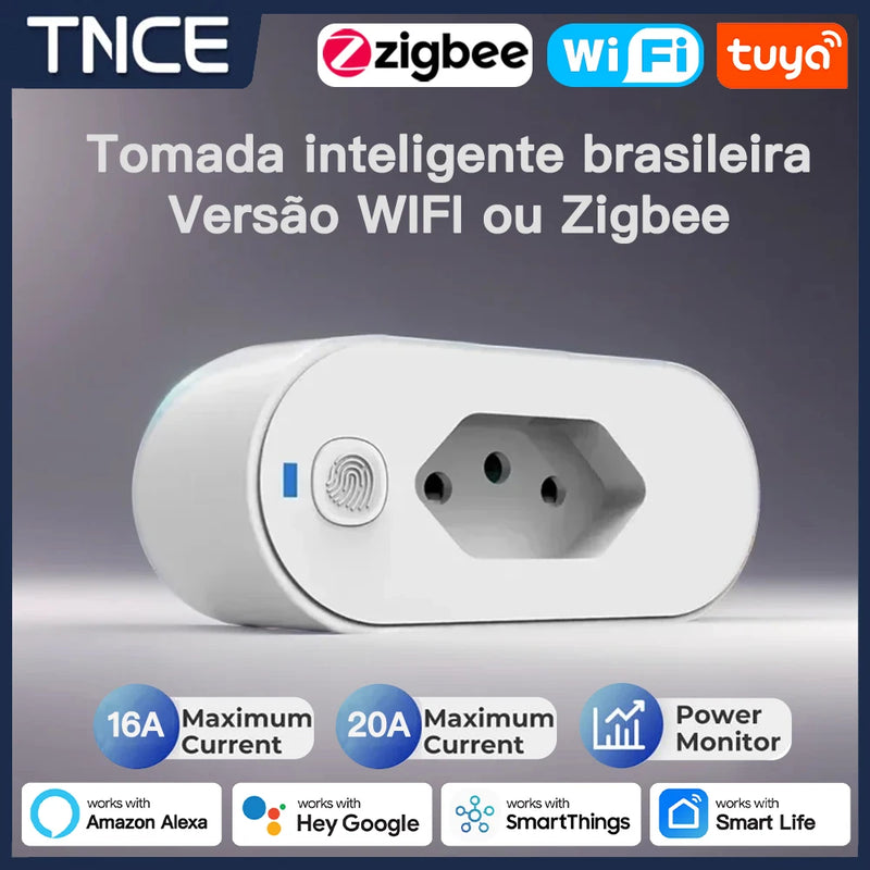 Tomada inteligente Tuya com monitor de energia via APP, Comando de Voz Alexa, Google Home